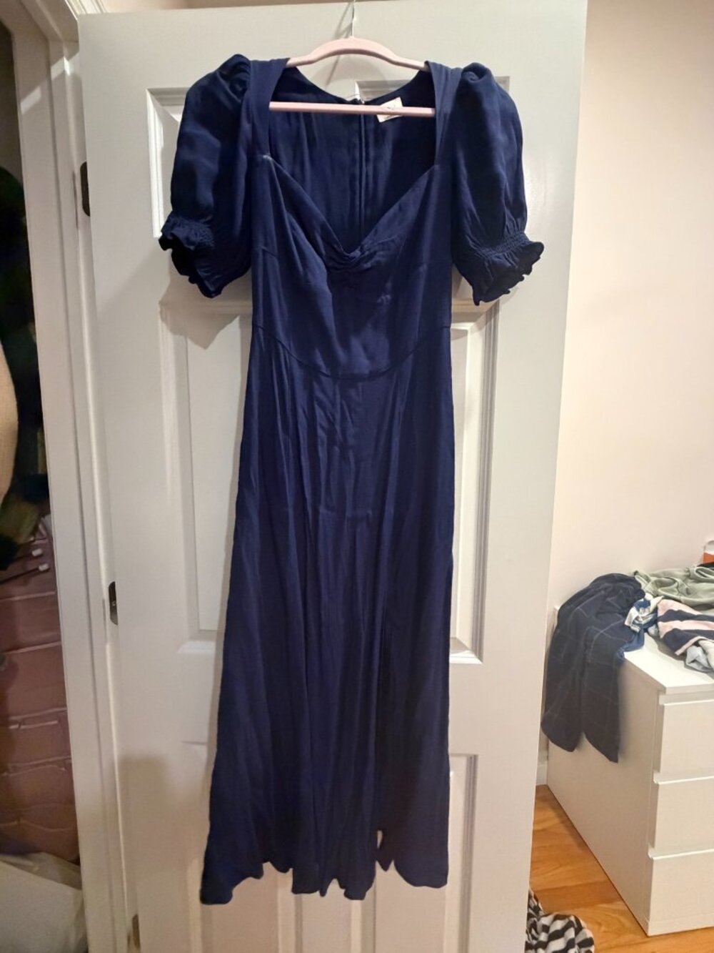 Wilfred Aritzia Tome Maxi Dress Navy Blue Size 6 Puff Sleeve